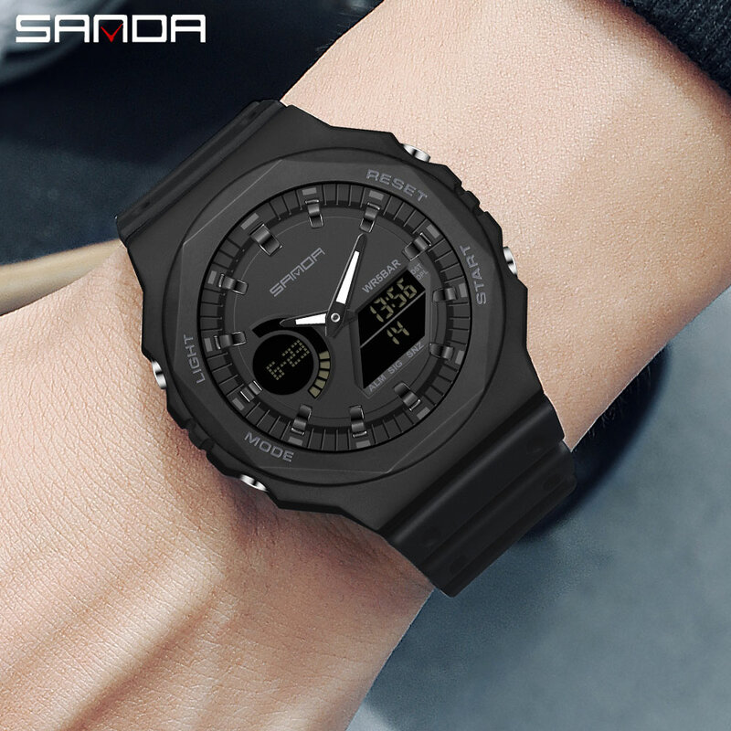 Часы наручные SANDA мужские электронные, спортивные цифровые водонепроницаемые в стиле милитари, с датой