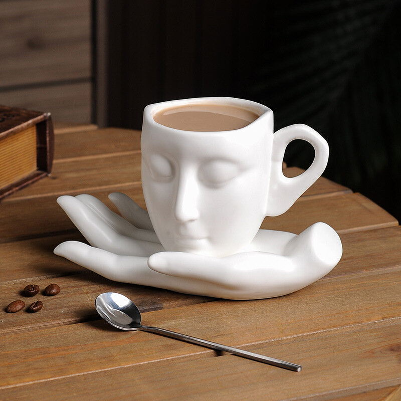 Tazza da caffè profumata a mano con arte astratta creativa in ceramica di temperatura, piattino, tazza e piattino personalizzati