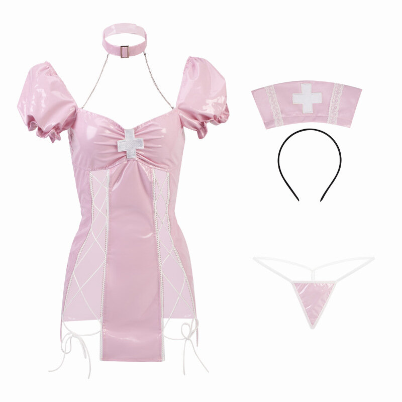 Розовое обтягивающее сексуальное женское белье кавайная Медсестра Косплей белье взрослый сексуальный костюм для ролевых игр порно экзотическая сексуальная юбка