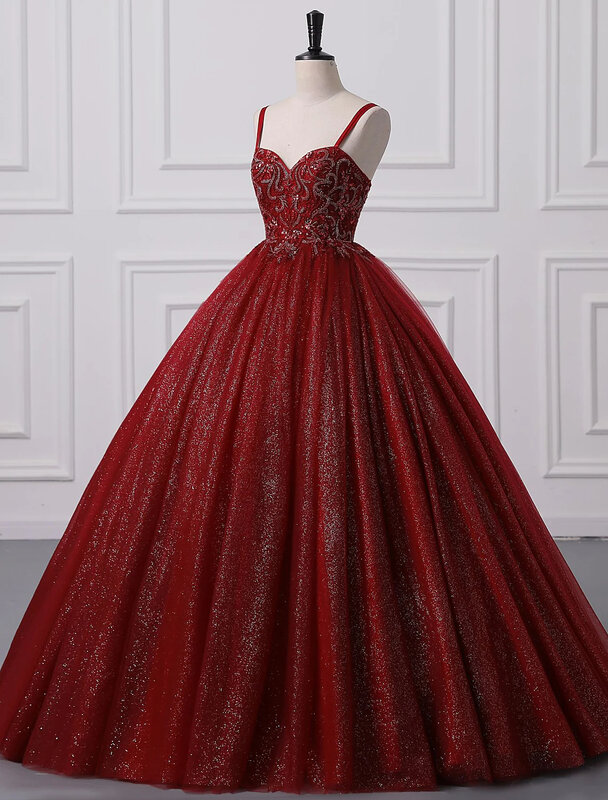 Luxus Quinceanera Kleid 2022 Prinzessin Bodenlangen Ärmellose Spaghetti Strap Spitze mit Perlen Appliques Prom Party Ballkleid