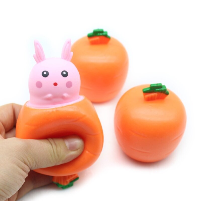 TPR Cenoura Stress Reliever Jumping-Out Squeezable Rabbit Toy para Autismo