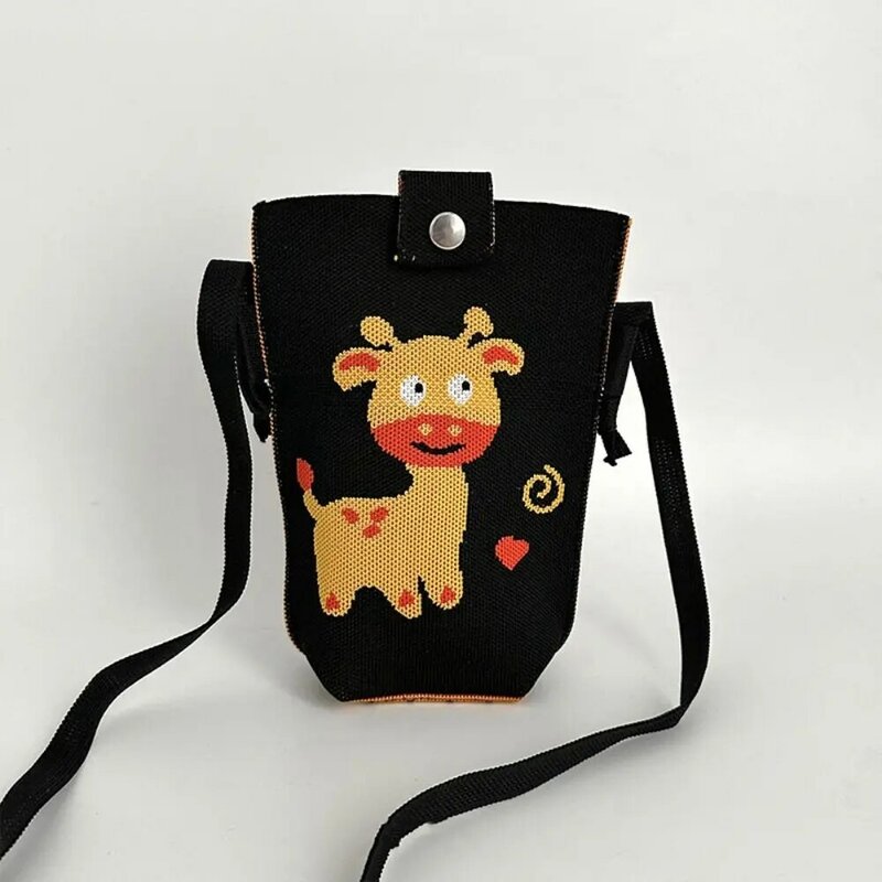 Cute Knit Handbag Reusable High-capacity Mini Shoulder Bag Cartoon Polyester Knot Wrist Bag for Student