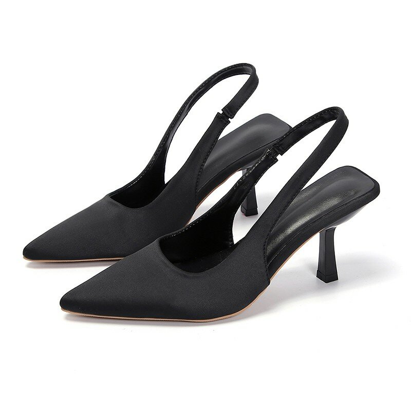 Sapatos de verão 2023 nova moda dedo do pé apontado stiletto salto médio salto alto das mulheres de volta sandálias do dedo do pé vazio sapatos femininos verdes