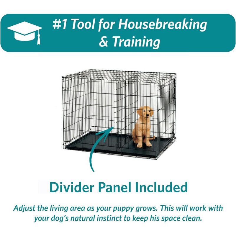 Jaula de perro iCrate de doble puerta recién mejorada para mascotas, incluye sartén a prueba de fugas, pies protectores de suelo, Panel divisor y nuevo