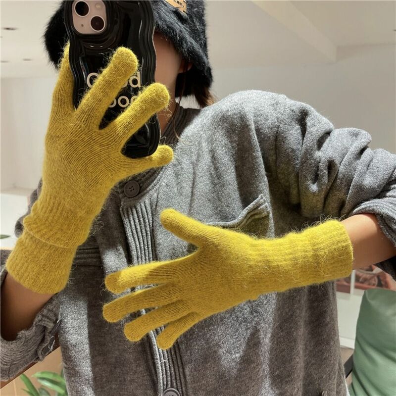 Wełniane wełniane rękawiczki z królika modne zagęszczają czysty kolor długie rękawiczki na nadgarstki elastyczne pełne palce zimowe rękawiczki ciepłe na zewnątrz