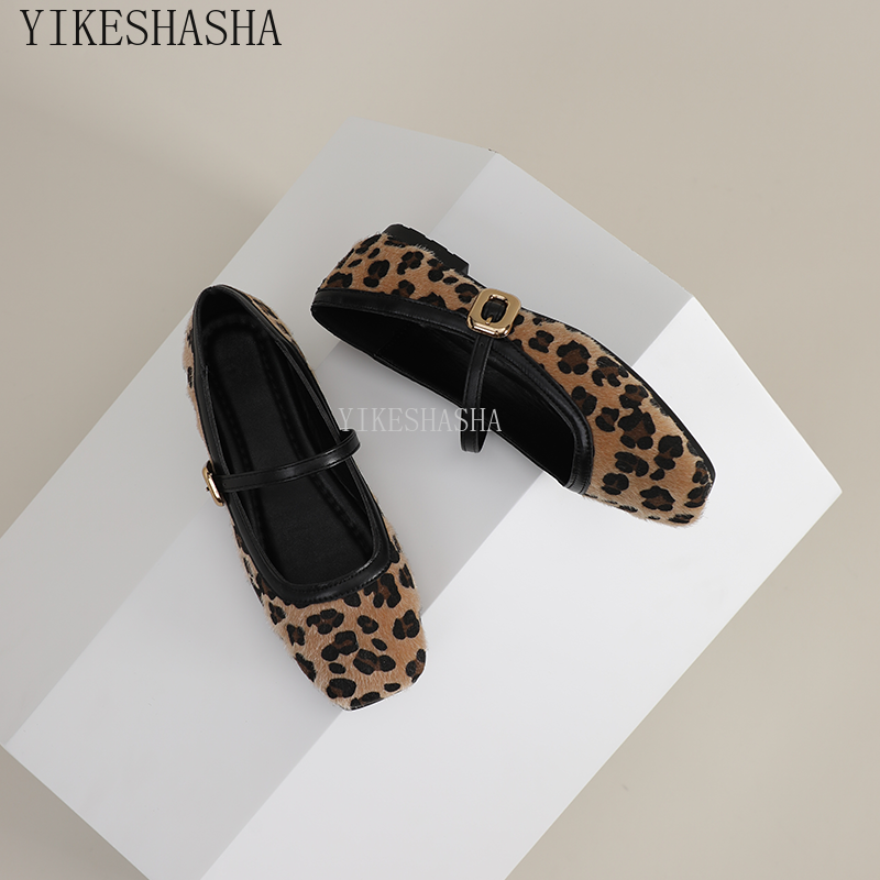 Leopard print sapatos baixos para mulheres, sapatos de dedo do pé redondo, casual, respirável, slip-on, ao ar livre, mary jane, sydanne, moda