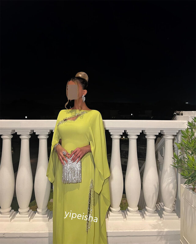 Abito da ballo in raso con perline festa di nozze a-line o-collo abito da occasione su misura abiti lunghi Arabia saudita