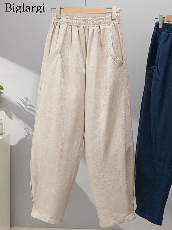 Женские летние брюки-султанки с эластичной высокой талией, Свободные плиссированные повседневные модные женские брюки в Корейском стиле, женские брюки