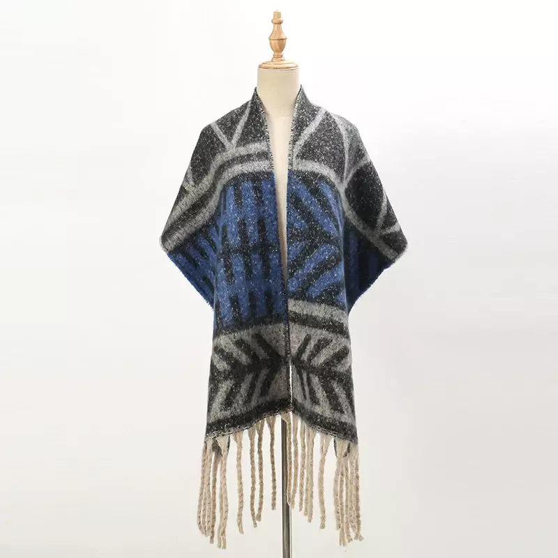 Плотный теплый зимний шарф с рисунком, женская модель, женский шарф с кисточками, вязаный мужской шарф, одеяло, палантины