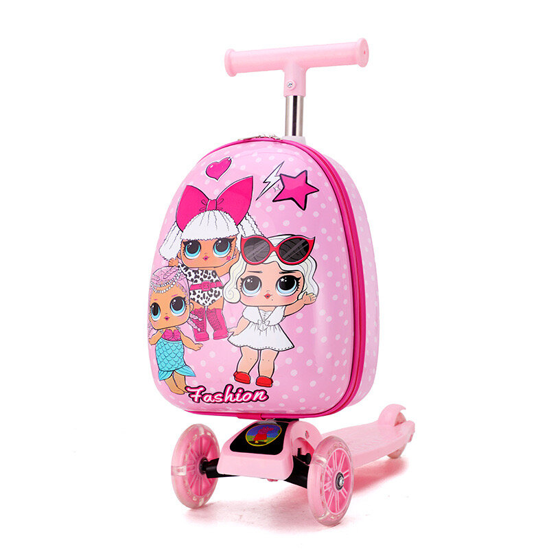 New cute skateboard suitcase scooter children's trolley luggage box 16 " boys and girls lovely carry-on bag student travel case