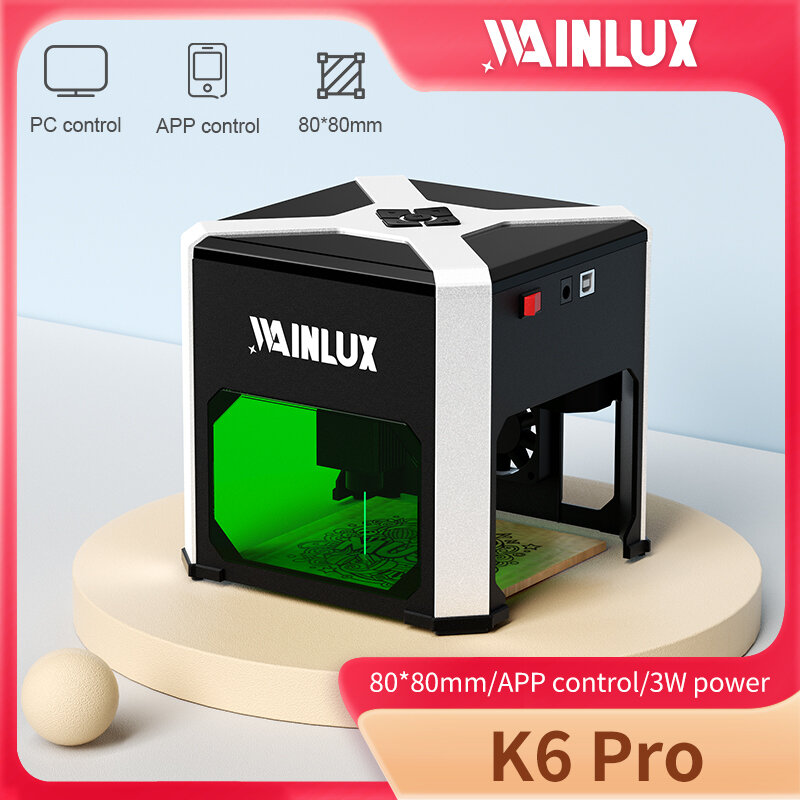 Wainlux-grabador láser K6, impresora de marcado, máquina de carpintería, plástico, 3000mw, Bluetooth