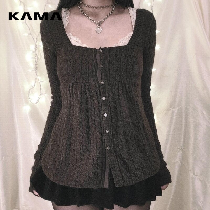Grunge Y2K Vintage Sweater Single Breasted Long Sleeve Cardigan Aesthetic Kawaii Knitwear T-shirt Women Clothes
