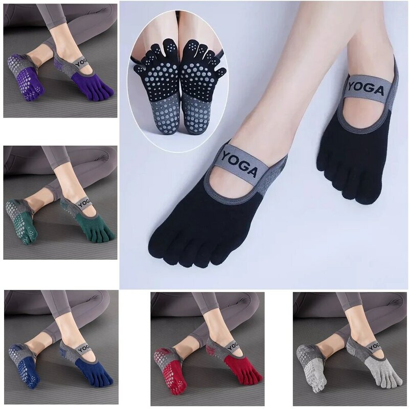 Respirável Silicone Non-Slip Five Finger Yoga Socks para Mulheres, Backless Pilates Socks para Senhoras, Fitness, Ballet Dance, Cotton Gym Sock