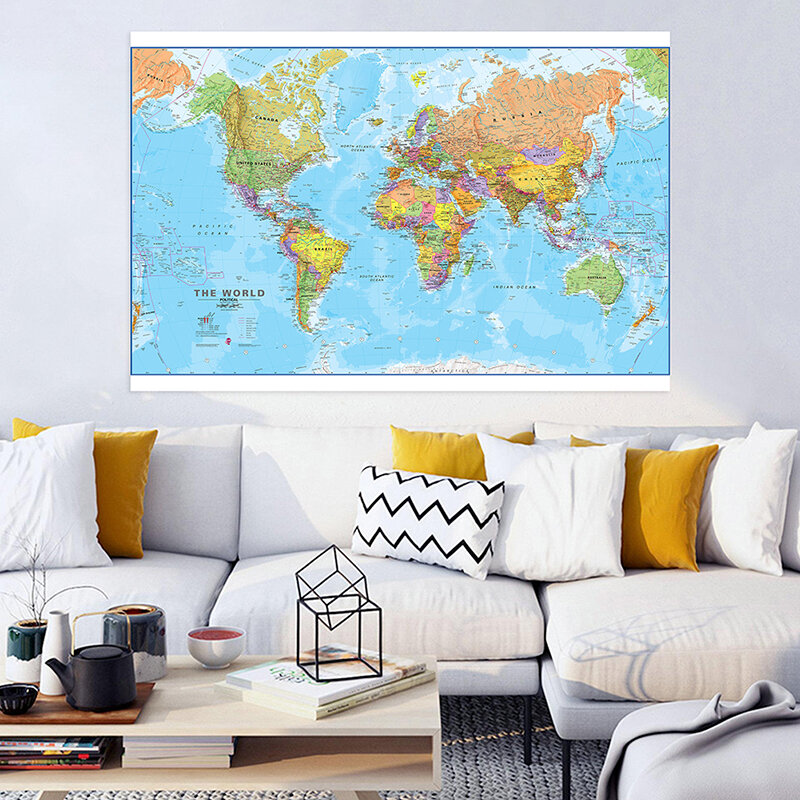 150*100cm O mapa político mundial Wall Art Globe Poster Non-Woven Canvas Pintura Material escolar Decoração карта мира на стену