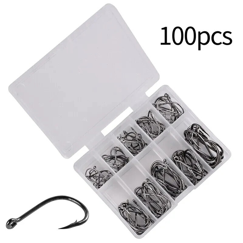 100pcs Fishing Hooks Carbon Steel Single Circle Fishing Hook Barbed Carp Hooks Fly Fishing Jig Fishing Tackles Accessories