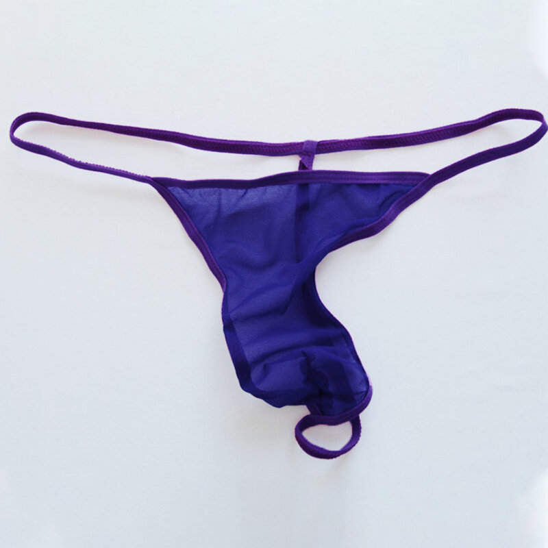 Celana dalam Thong pria, celana dalam Thong transparan kain kasa Ultra tipis elastis cair pinggang rendah celana dalam Erotis