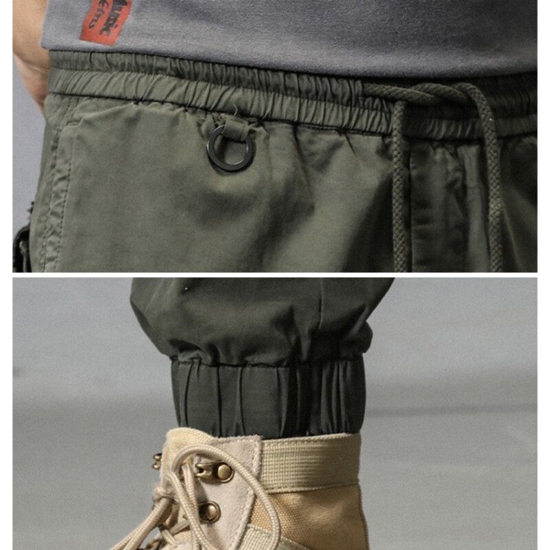 Pantalon cargo multi-poches pour hommes avec ceinture élastique, jogging droit, pantalon de survêtement en coton, streetwear de travail décontracté, fjwear