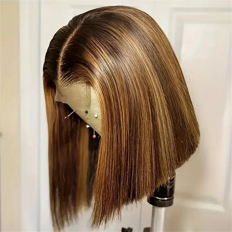Highlight P4/27 Peruvian Remy Hair Short Bob Ombre Human Hair Wigs Blonde Wig Straight Bob Wig 13X4 Lace Front Wigs For Women