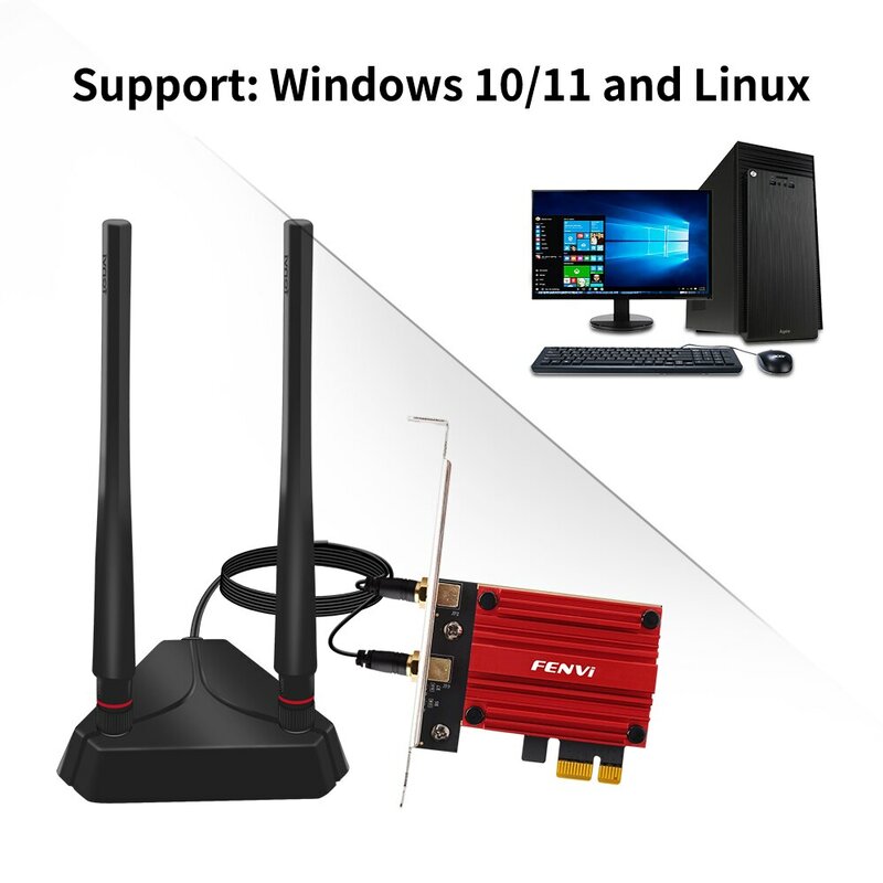Adapter FENVI WiFi 6E AX210 5374 mb/s trójzakresowy 2.4G/5G/6Ghz Blue-tooth 5.3 802.11AX gra czerwona bezprzewodowa karta sieciowa Win10/11