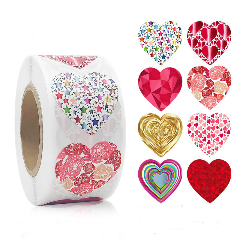 100-500 шт., цветные наклейки в виде сердца на День святого Валентина