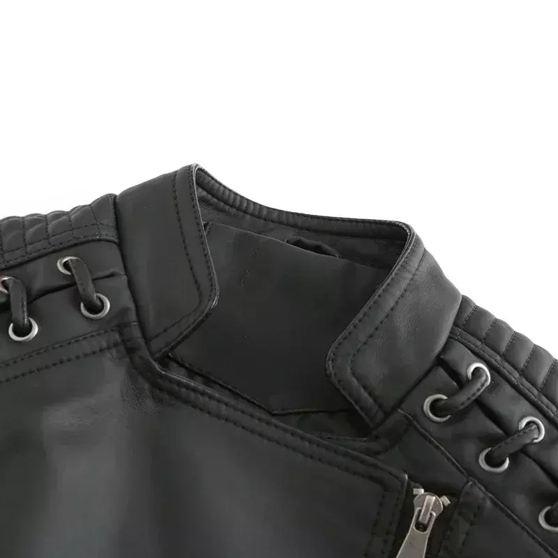 Jaqueta de couro PU falso para mulheres Trench Coat Outerwear motociclista, casacos com zíper, moda coreana, cardigan de motocicleta, inverno, outono, 2023