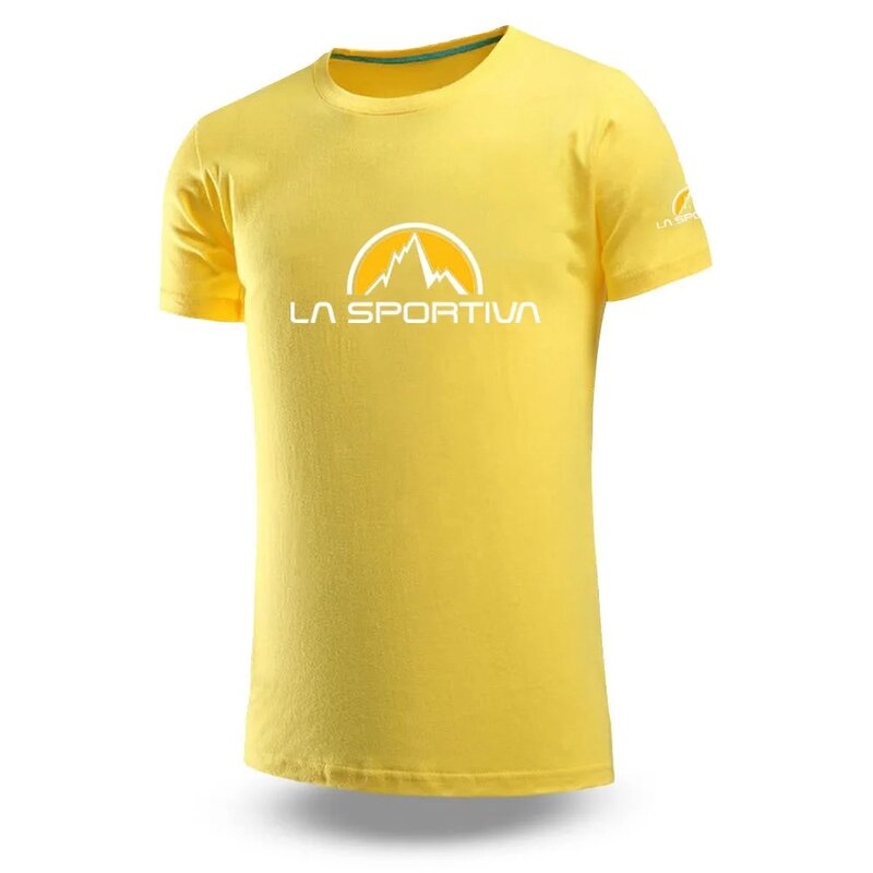 2024 Musim Panas pria Logo La Sportiva cetak kesederhanaan katun Streetwear kasual leher bulat warna Solid kualitas populer lengan pendek