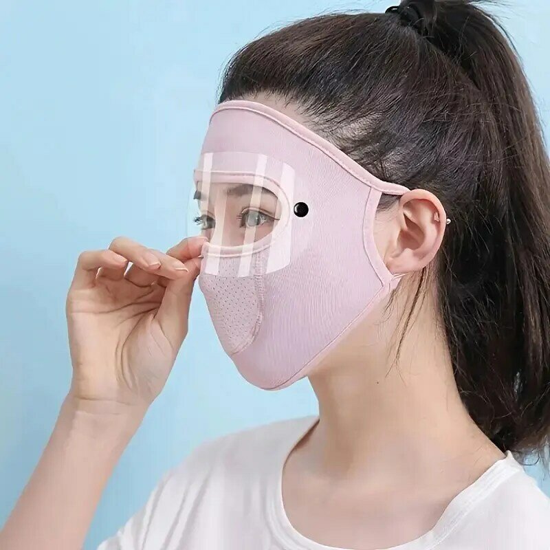 Ice InjSunscreen-Masque de protection solaire pour femmes, lunettes de cyclisme en plein air, masque d'oreille transparent amovible, masque respirant à degré UV, poignées