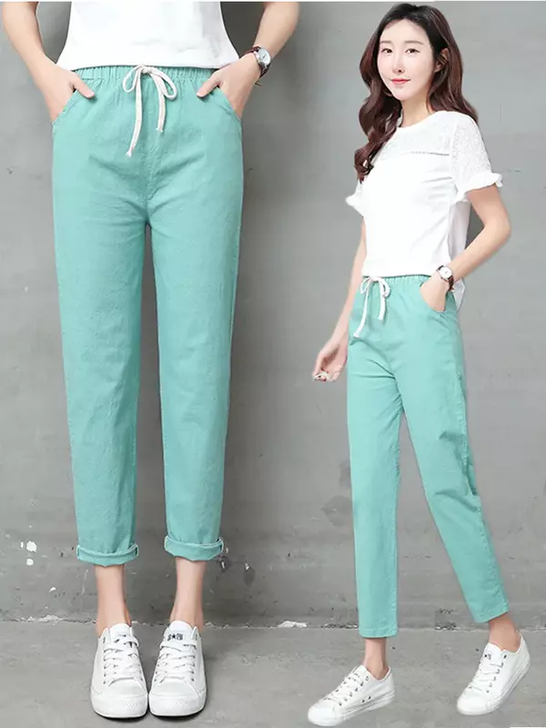 M-4XL Casual Solid Cotton Linen Lady Ankle -length  Women Pants Spring Summer Capris Trousers Pencil Pants