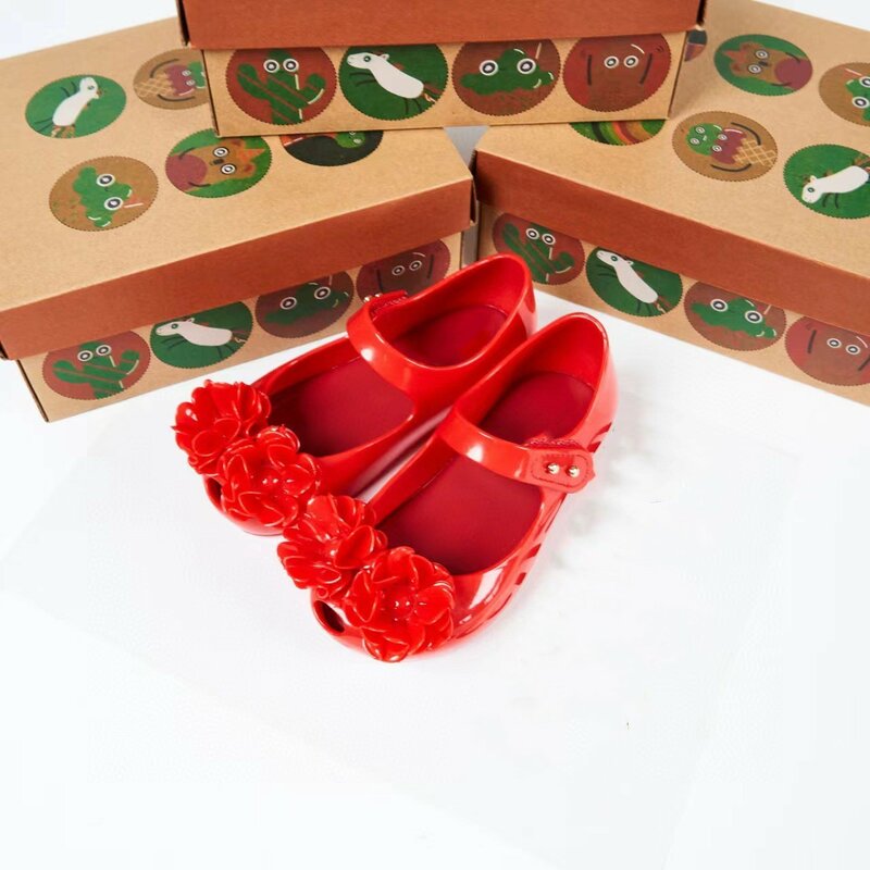 2024 najwyższej jakości dziecięce markowe galaretki buty dziecięce kwiatowe sandały z odkrytymi ustami kamelia księżniczka pojedyncze buty dla dziewczynek HMI154