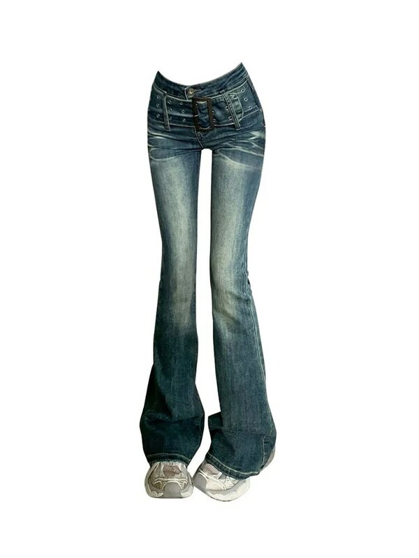 American Retro Y2K Flare Jeans Slim Women Fashion vita alta Blue Bell Bottoms Denim Pant Hiphop High Street primavera estate 2024