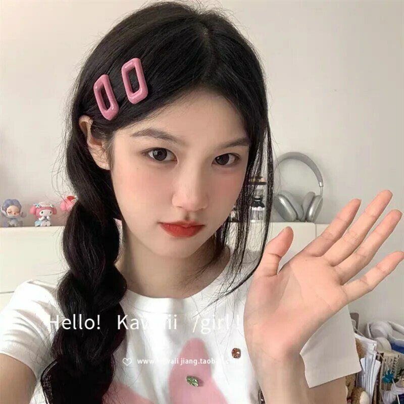 2Pcs Women Square Hairpins Hair Clips Side Bangs Barrettes Y2K Korean Girls Party Fashion Headwear Hair Styling Accessories Set