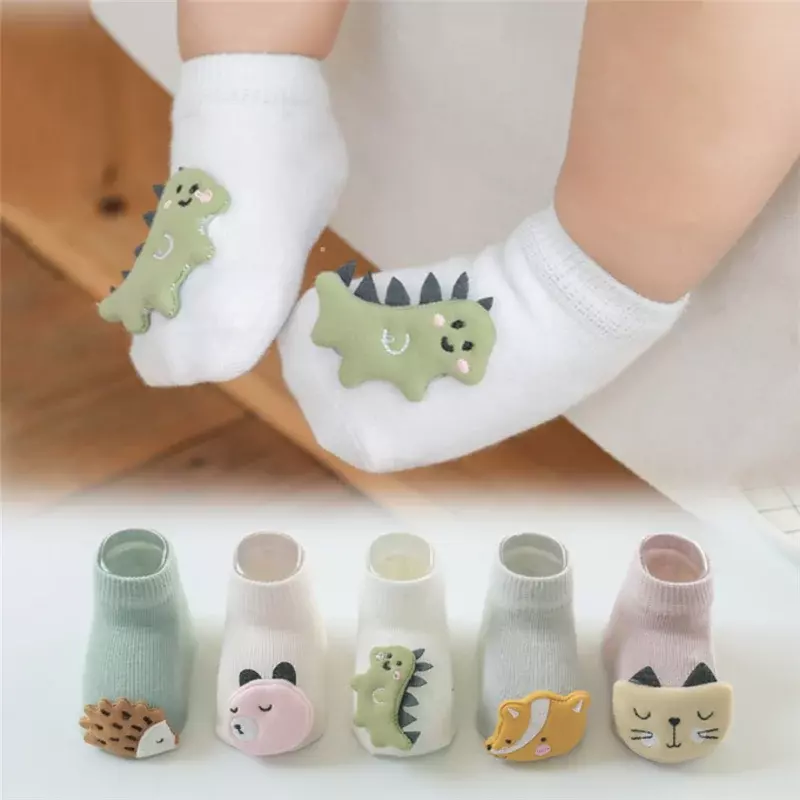 3 Paar Baby Jongen Meisje Sokken Kinderen Dinosaurus/Vos Pasgeboren Goedkope Spullen Anti Slip Sokken Voor 0-3 Jaar Bebe Baby Peuter Vloer Sokken