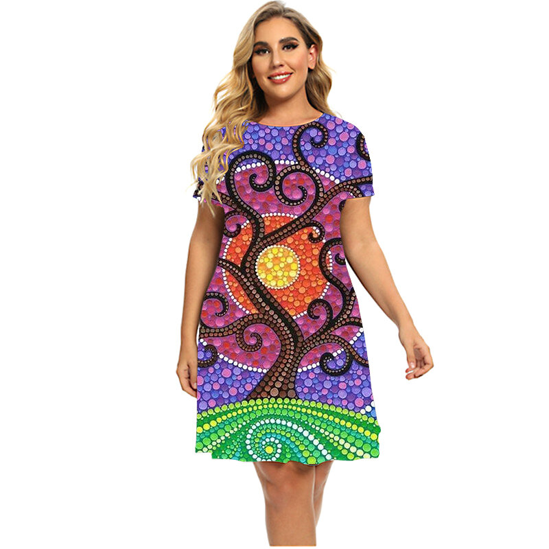 2023 New Vintage Women Boho Pattern 3D Print Dress Summer Fashion Casual Loose Clothing Summer Plus Size Ladies Dresses 5XL 6XL