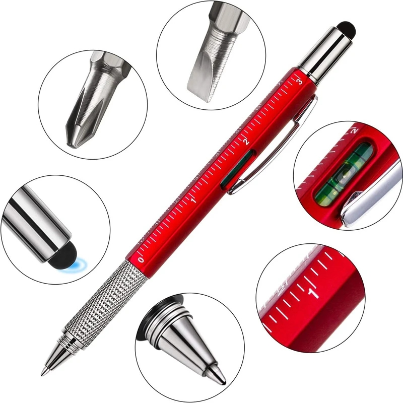 Multi-functional Capacitive Pen with Screwdriver Spirit Level Ballpoint Pen Mobile Phone Screen Touch Gadgets Construction Tools