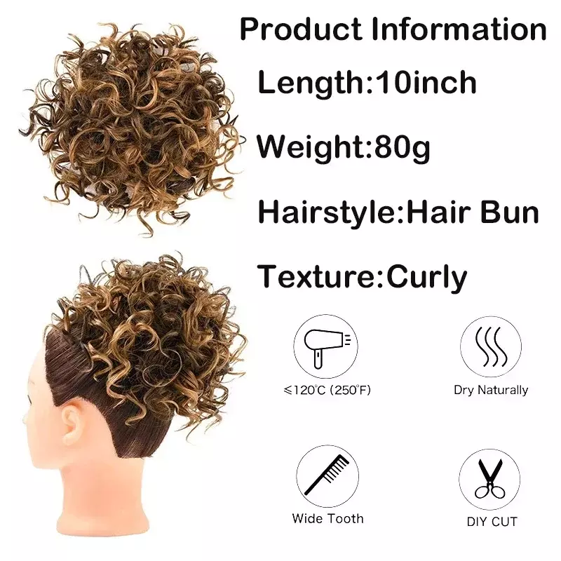 Synthetic Messy Bun Chignon Extensions Short Wave Curly Elastic Drawstrin Hair Buns Ponytail 10 Inch Puffy Curly False Hairpiece