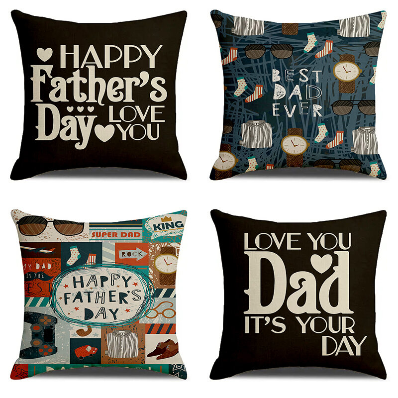 Happy Father's Day Love You Dad Printed Soft Square Pillowslip Linen Blend Cushion Cover Pillowcase Living Room Home Decor