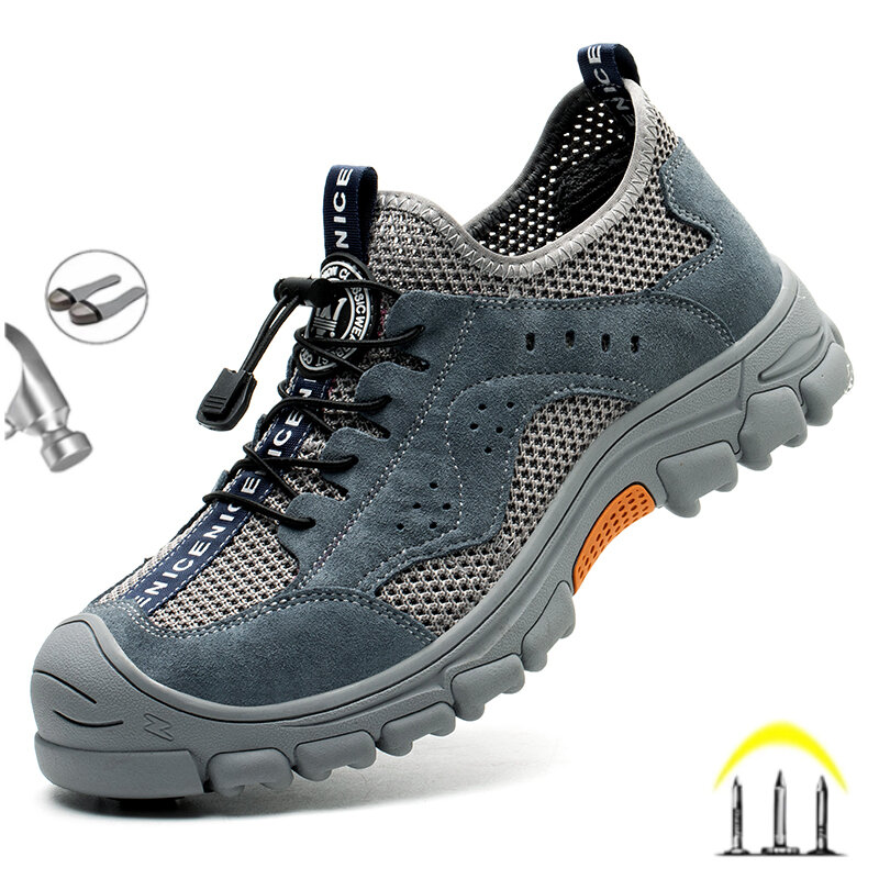 男性用の通気性のある鋼のつま先の安全靴,作業靴,建設,不滅のスニーカー,夏のファッション,2024