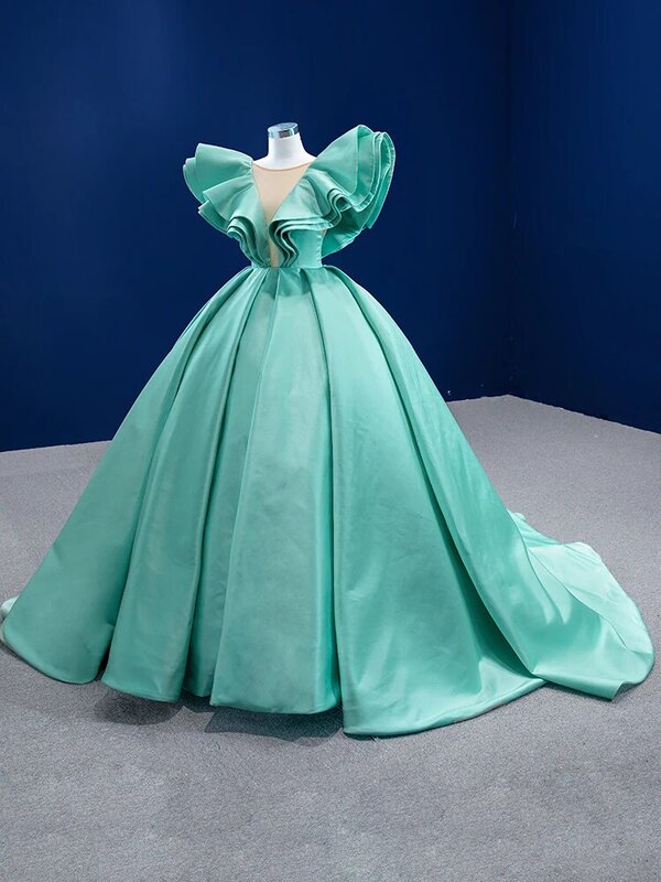 Puffy Quinceanera Dresses Ball Gown Scoop Floor Length Satin Ruffles Mexican Sweet 16 Dresses 15 Anos