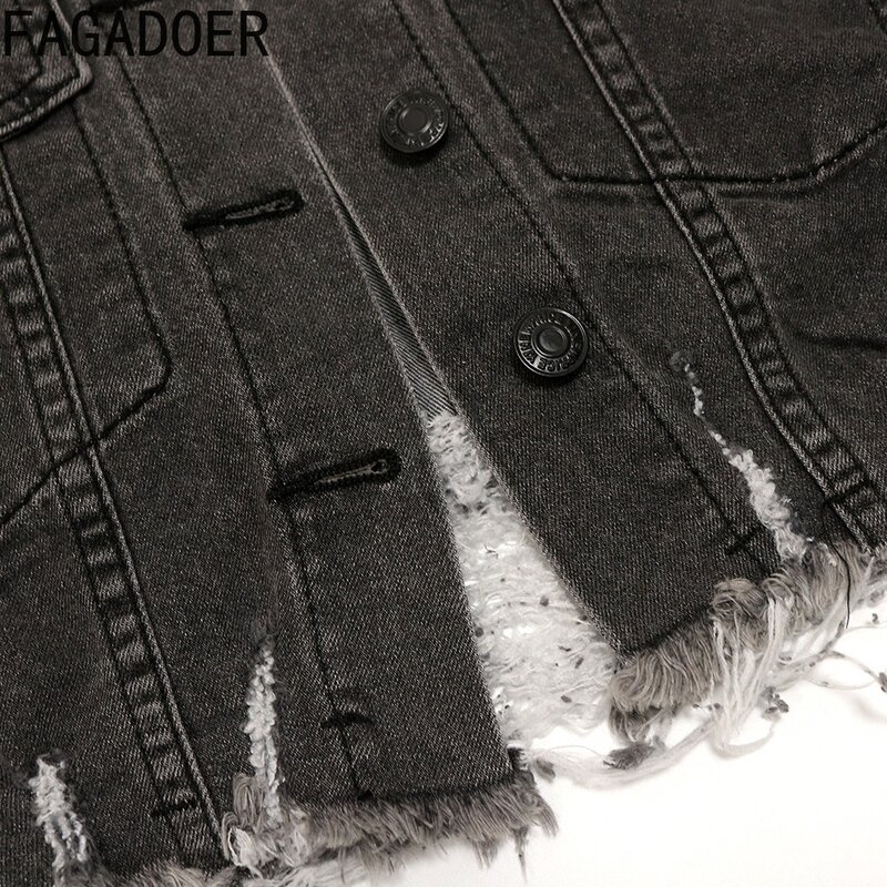FAGADOER-Jaqueta jeans de manga comprida feminina, estampa vintage, lapela, casacos de botão, tops de streetwear, casual, moda de rua, outono, Y2K
