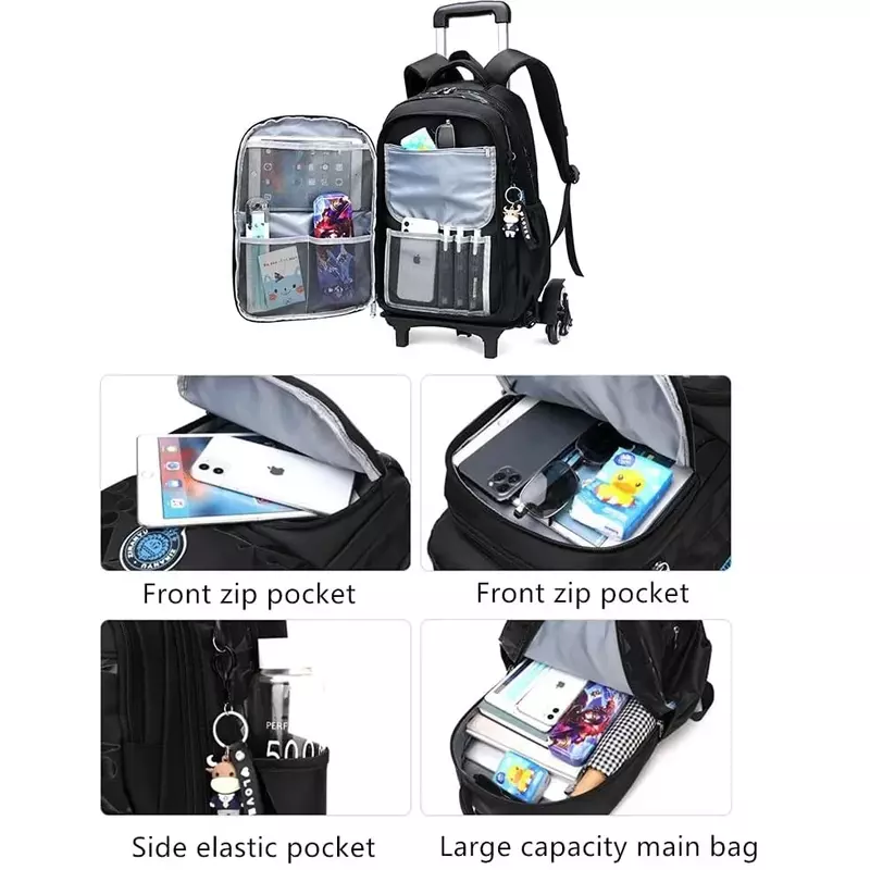Tas koper anak, tas sekolah beroda, tas ransel sekolah, bisa naik tangga, koper kasual, tas ransel bepergian untuk anak 6-13 tahun