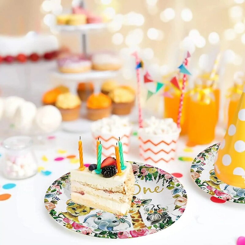Dois selvagem decorações de aniversário decoração de festa da menina crianças animais descartáveis conjunto de utensílios de mesa chá de fraldas da menina fontes de festa de aniversário