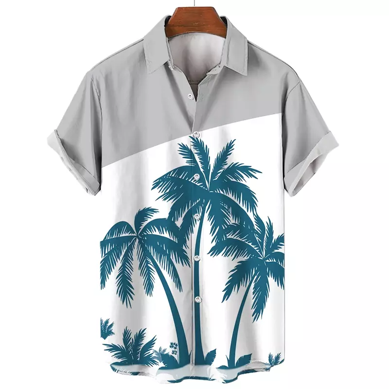 Camisa de praia manga curta masculina, camisa havaiana estampada em coco, estilo simples, beira-mar, blusa casual de secagem rápida, moda verão