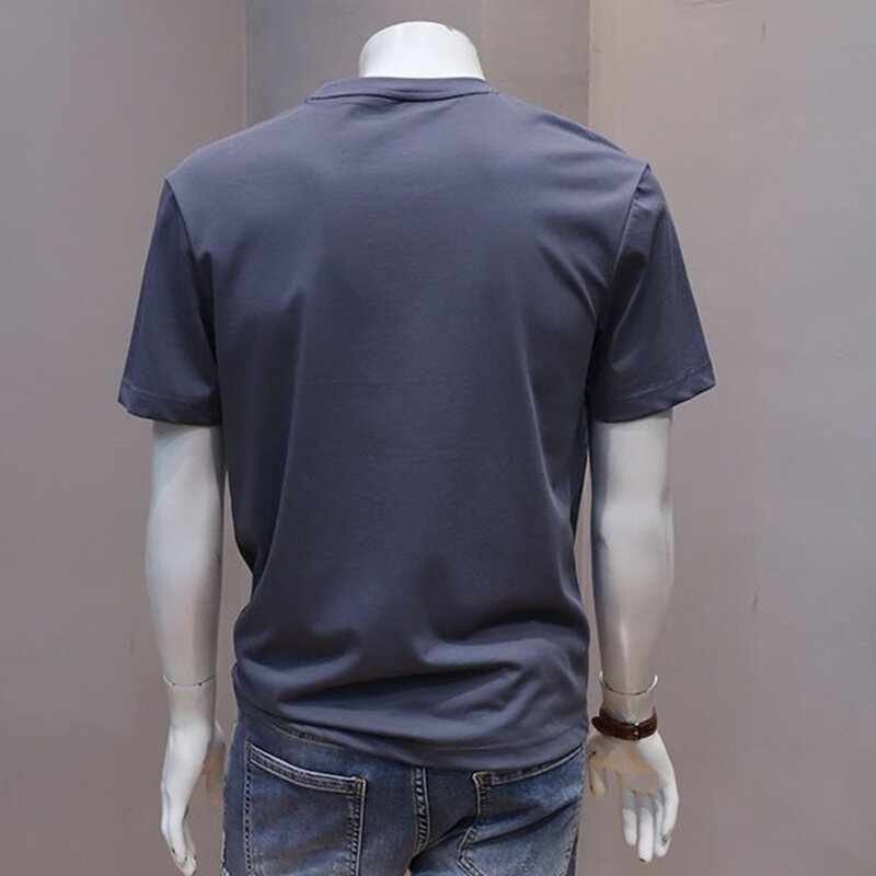 Camiseta estampada asimétrica que combina con todo para hombre, jerseys casuales, Camiseta holgada coreana, ropa de verano, 2024