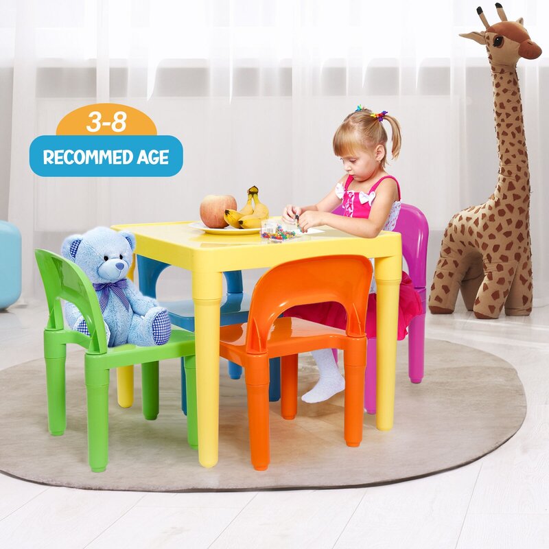 Tavolo per bambini usa e 4 sedie, giocattoli per feste per bambini, mobili per attività divertenti, set da gioco-