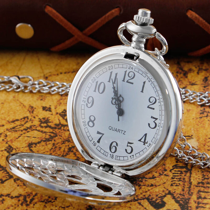 Sterling Silver Vintage British Pocket Watch Necklace Hollow Three-dimensional Men And Women's Birthday Gift Chain