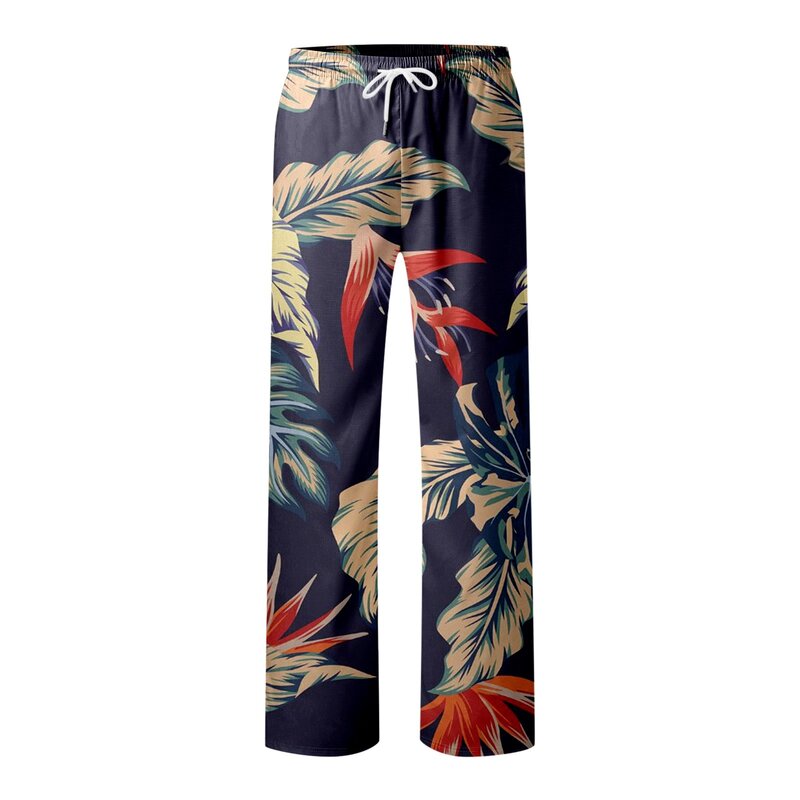 Pantalones informales versátiles para hombre, pantalón holgado de talla grande, bolsillo de playa, estampado completo, pierna ancha larga