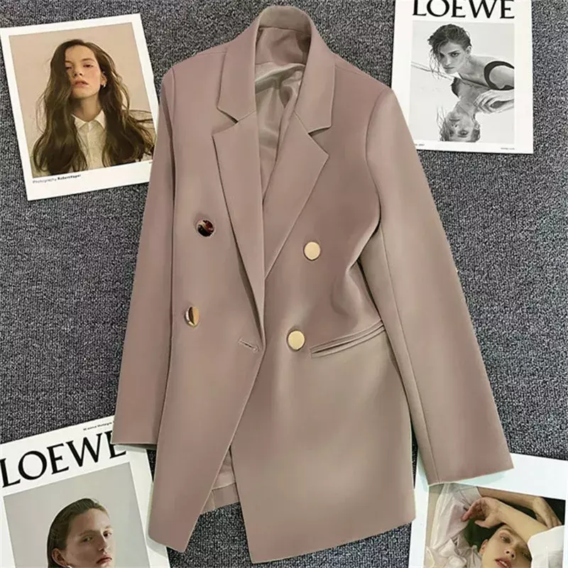 Повседневный костюм с длинным рукавом, блейзер для офисной леди, весна-осень, Модная элегантная однотонная верхняя одежда, куртка для женщин 2024, Женское пальто