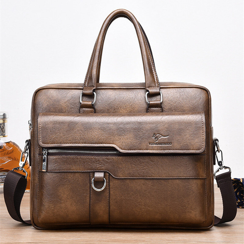 Horizontal Vintage Briefcases For Men Genuine Leather Handbag Luxury Male Shoulder Messenger Bag Business Laptop Tote