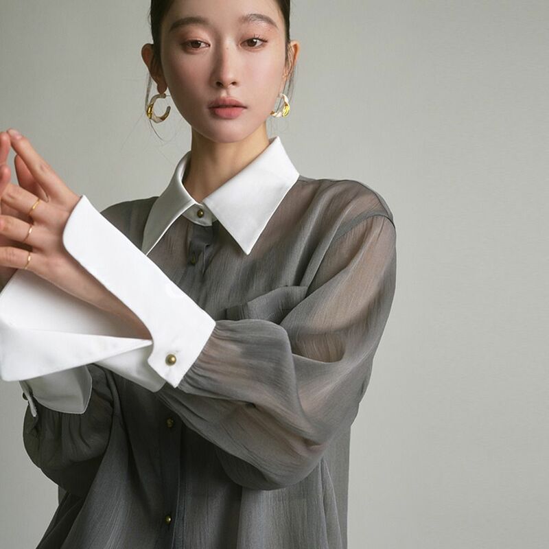 Miiiix-Blusa holgada Retro para mujer, ropa femenina de moda francesa, color gris, novedad de primavera, 2024