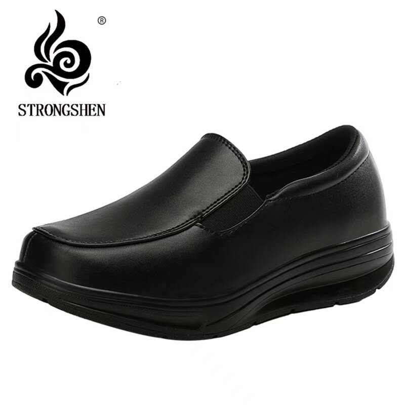 STRONGSHEN-zapatos informales para mujer, calzado de columpio, con plataforma antideslizante, color blanco